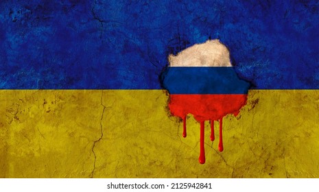 flag of of Ukraine and Kremlin Russia, relationships war conflict between the countries occupation of the territory - Shutterstock ID 2125942841