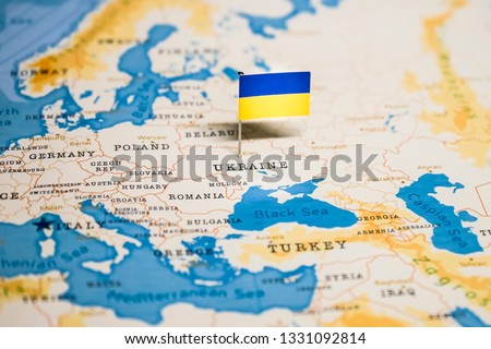 the Flag of ukraine in the world map
