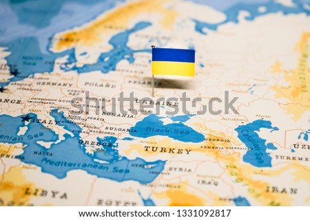 the Flag of ukraine in the world map