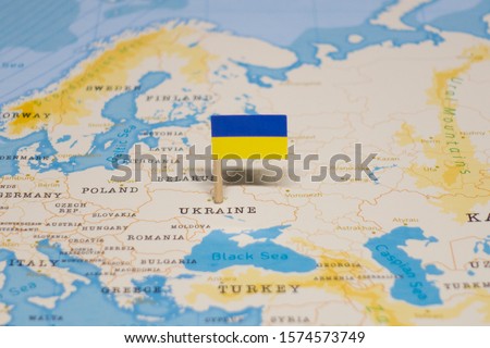 The Flag of Ukraine in the World Map
