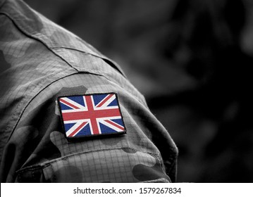 Flag of United Kingdom on military uniform. UK Army. British Armed Forces, soldiers. Collage. - Shutterstock ID 1579267834