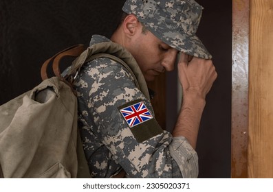 Flag of United Kingdom on military uniform. UK Army. British Armed Forces, soldiers.