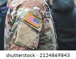 Flag of United States Marine Corps, USA or US army, on a soldier uniform