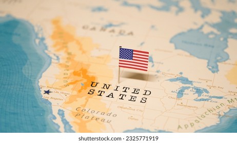 The Flag of United States on the World Map. - Shutterstock ID 2325771919