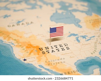 The Flag of United States on the World Map. - Shutterstock ID 2326684771