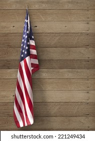 flag usa hanging on wooden wall