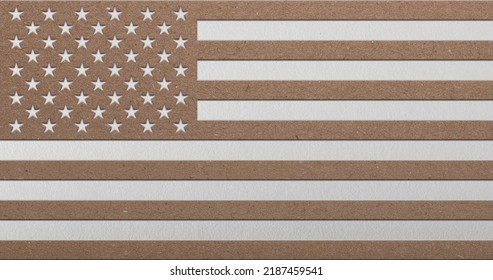 Flag Of The USA Made Of Brown Eco Paper Combined With White Old School Paper With Very Detailed Texture As Flat Lay Or Table Top Shot
