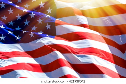 Flag of the USA with sunflare
					