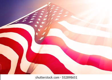 Flag of the USA with sunflare