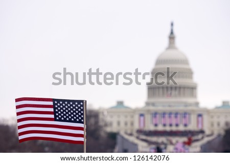 A flag is waved at the inauguration ceremony in 2013 for Barack Obama.