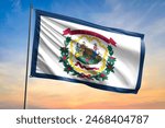 Flag of West Virginia waving flag on sunset view