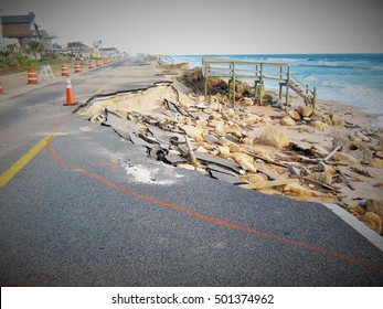 Flagler Beach, Florida, USA, October, 2016 was pounded by Hurricane Matthew.  A1A and the beaches remain closed for 12 blocks.   extensive damage 
caused by the storm surge.