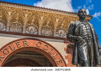 Flagler Statue Red White Flagler College St Augustine Florida. Small College Founded 1968, Originally Ponce De Leon Hotel Founded 1888 By Industrialist Pioneer Henry Flagler