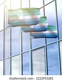 Flagpoles With The Flag Of Gay Man In Front Of The Business Center