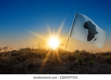 Flags with Africa map with sunrise scene background. Africa day concept