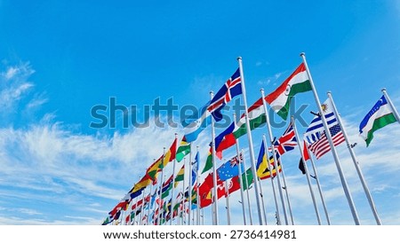Flags of all nations fluttering in the wind