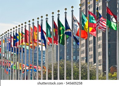 Flags of all nations outside the UN in New York City. - Shutterstock ID 545605258
