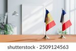 FLAGS OF ANDORRA AND FRANCE ON TABLE