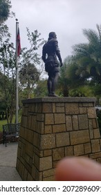 Flags Behind Spanish Conquistador Statue Fountain Of Youth St Augustine FL Nov 7 2021 United States 