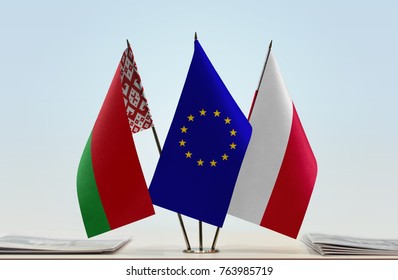 Flags Of Belarus European Union And Poland