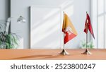 FLAGS OF BHUTAN AND NEPAL ON TABLE