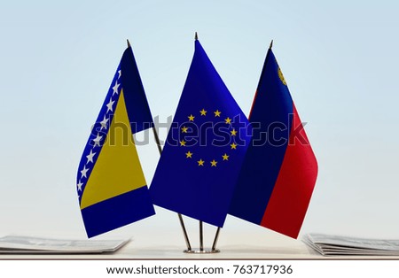 Flags of Bosnia and Herzegovina European Union and Liechtenstein