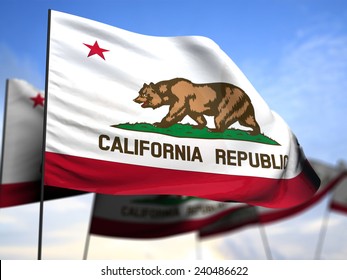 flags of California on blue sky background