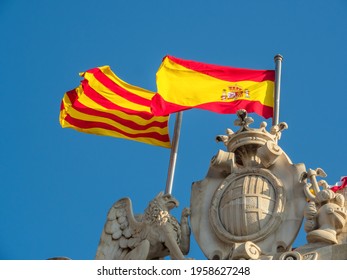 flags of catalonia and spain - Shutterstock ID 1958627248