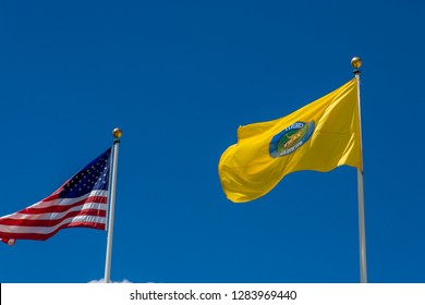 Flags At City Hall, Grand Rapids, Kent County, Michigan, USA.