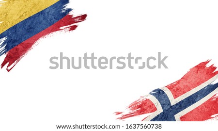 Flags of Colombia and Norway on white background
