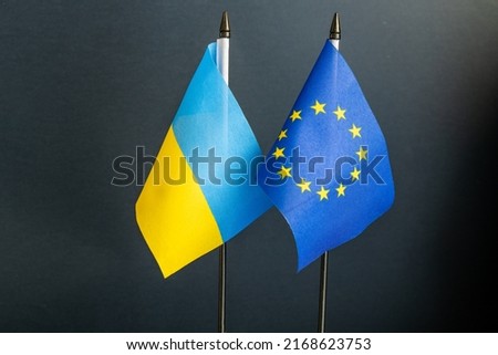 Flags of the countries of the European community and Ukraine on the mast next to each other, Concept, Accepting the Ukrainian candidacy to apply for membership in the European Union