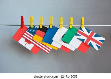 Flags Of Countries Great 7. G7, G8 Summit Economic Political Concept 