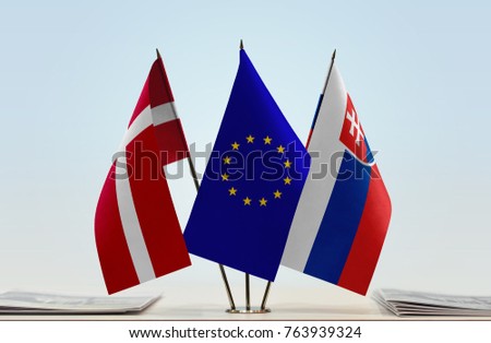 Flags of Denmark European Union and Slovakia