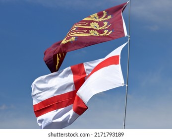 Flags Of England: Saint George's Cross And Three Gold Lions, A Royal Banner Of England 