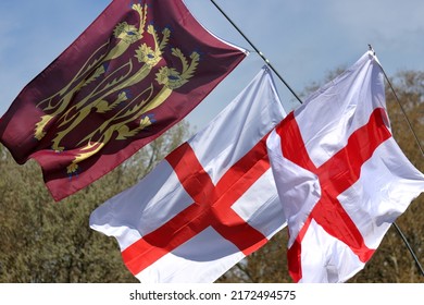 Flags Of England: Saint George's Cross And Three Gold Lions, A Royal Banner Of England 