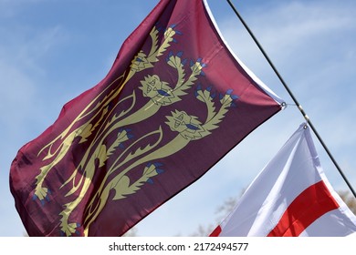 Flags Of England: Saint George's Cross And Three Gold Lions, A Royal Banner Of England 