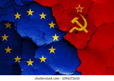 Flags Of EU And Soviet Union