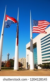 Flags Fly At Half Staff In Front Of The Dallas, Texas City Hall