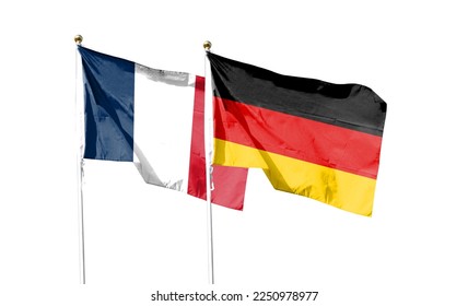 Flags of France flag and Germany flag against cloudy sky. waving in the sky - Shutterstock ID 2250978977