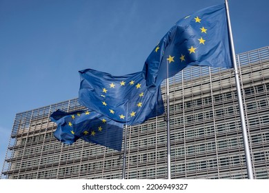 The flags in front of the European Commission building, Brussels - Shutterstock ID 2206949327