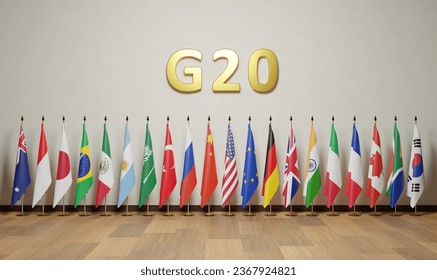 Flags of The G20 or Group of 20 is an intergovernmental forum comprising 19 sovereign countries, the European Union
