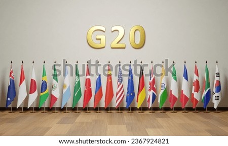 Flags of The G20 or Group of 20 is an intergovernmental forum comprising 19 sovereign countries, the European Union