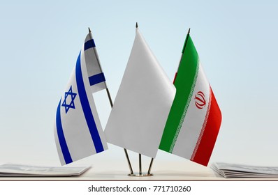 Flags Of Israel And Iran With A White Flag In The Middle