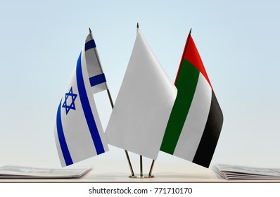 Flags Of Israel And UAE With A White Flag In The Middle