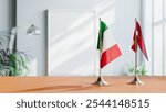 FLAGS OF ITALY AND NEPAL ON TABLE