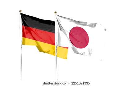 Flags of Japan flag and Germany flag against cloudy sky. waving in the sky - Shutterstock ID 2251021335