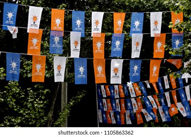 Flags  Of A Justice And Development Party (AKP) In The Streets Of Istanbul, Turkey On Jun. 1, 2015