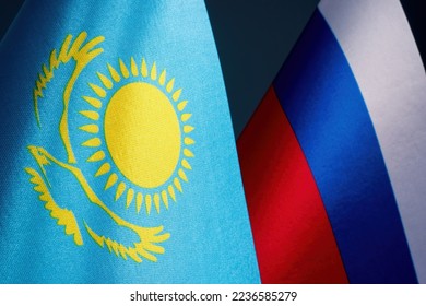 Flags of Kazakhstan and Russia as a concept of interstate relations. - Powered by Shutterstock