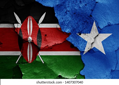 Flags Of Kenya And Somalia Painted On Cracked Wall