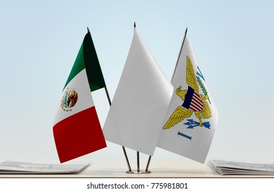 Flags Of Mexico And U.S. Virgin Islands With A White Flag In The Middle